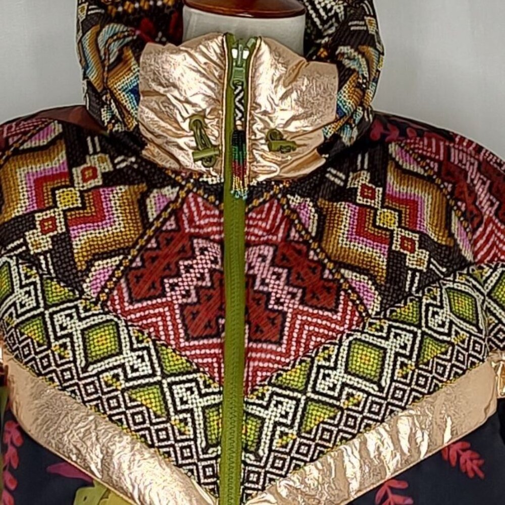 Farm Rio Puffer Jacket L Tropical Rauti Reversible Colorful Metallic WiNTER - Picture 11 of 14